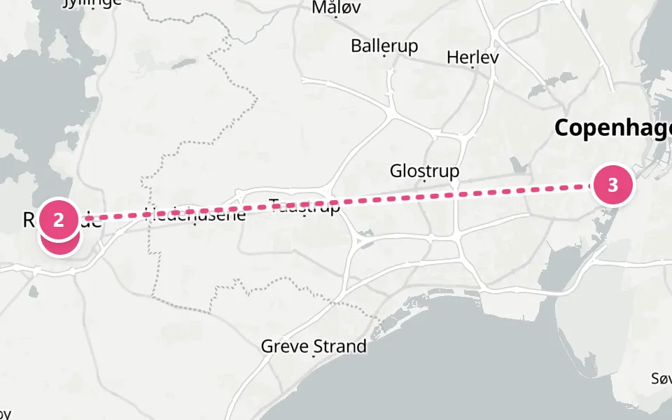 Map of day 4 in Copenhagen: 3 stops in walking order
