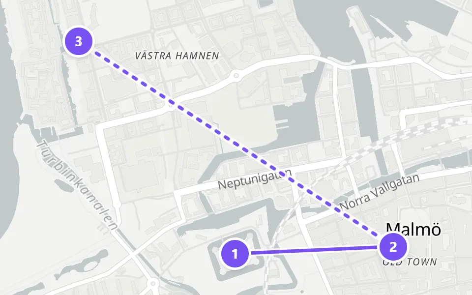 Map of day 5 in Copenhagen: 3 stops in walking order
