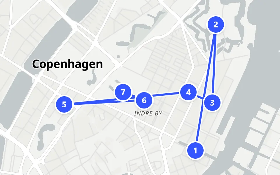 Karte von Tag 1 in Kopenhagen: 7 Stopps in Gehreihenfolge