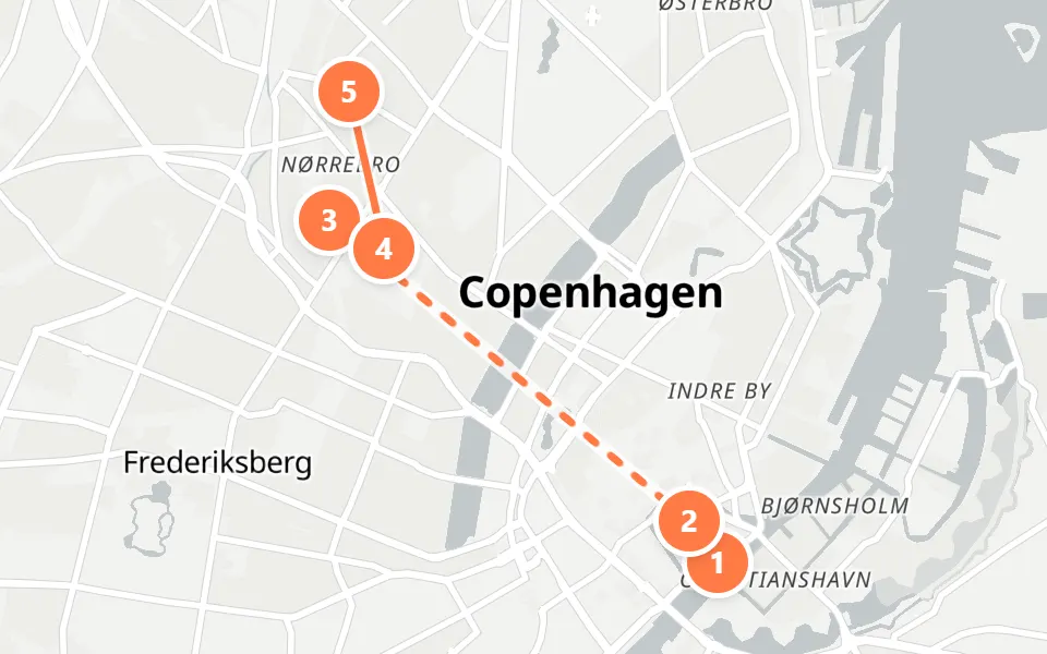 Karte von Tag 2 in Kopenhagen: 5 Stopps in Gehreihenfolge