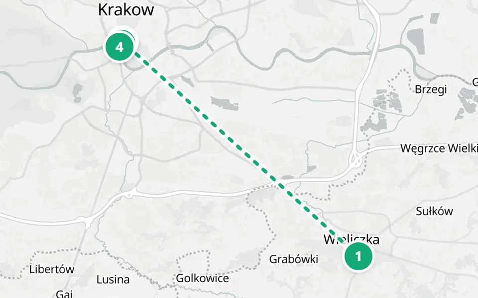 Map of day 3 in Kraków: 4 stops in walking order