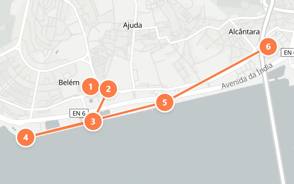 Map of day 2 in Lisbon: 6 stops in walking order
