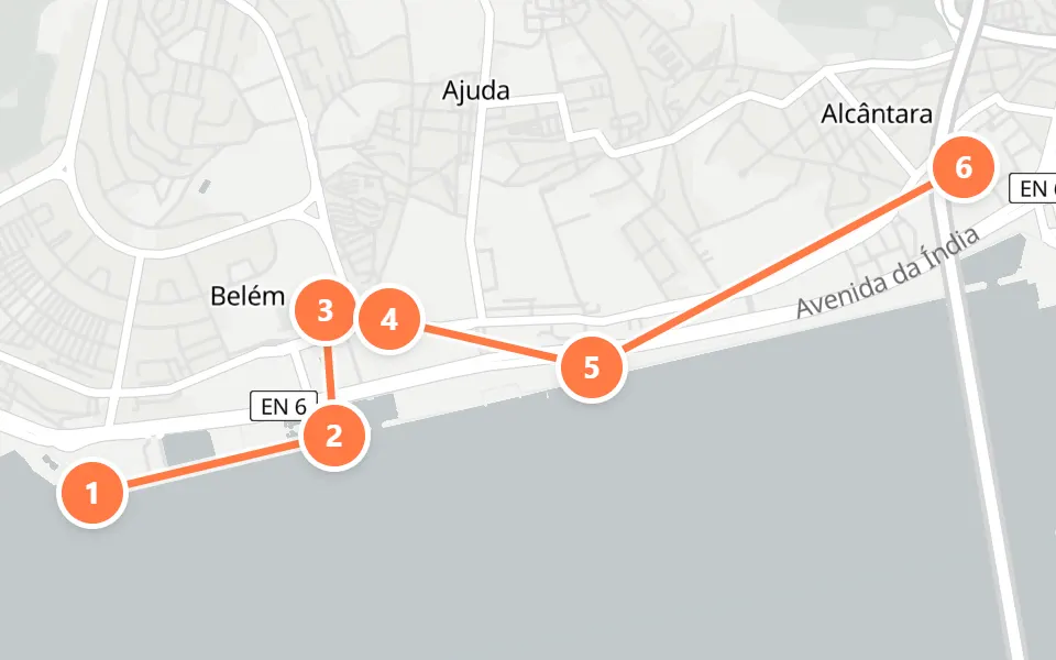 Karte von Tag 2 in Lissabon: 6 Stopps in Gehreihenfolge