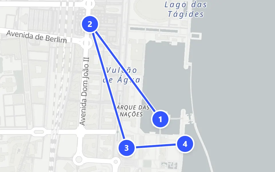 Map of day 1 in Lisbon: 4 stops in walking order