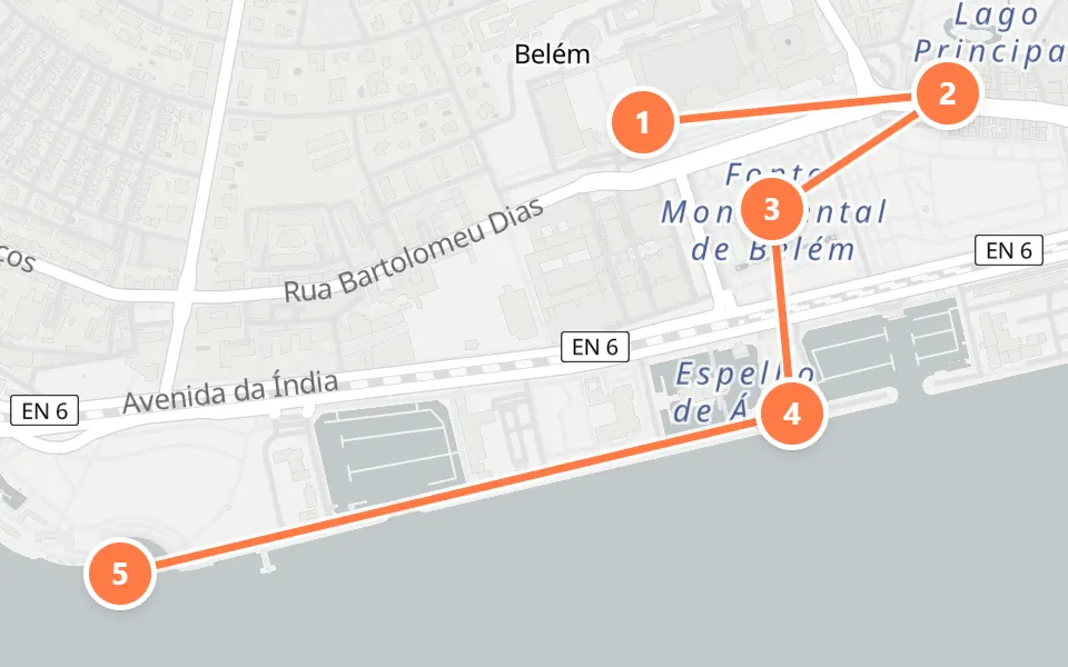 Map of day 2 in Lisbon: 5 stops in walking order