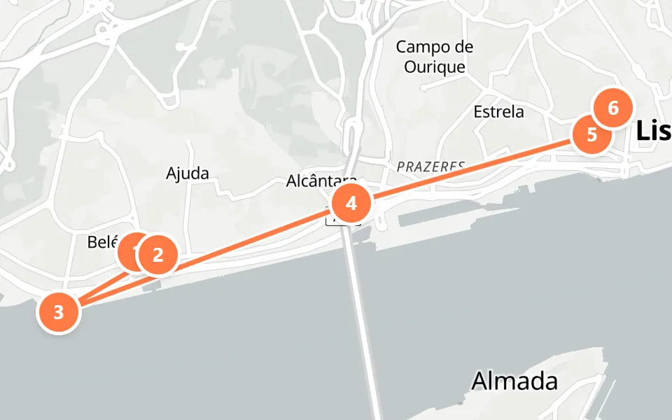 Map of day 2 in Lisbon: 6 stops in walking order