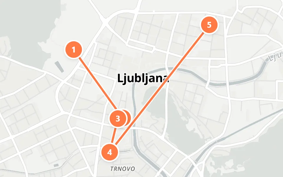 Map of day 2 in Ljubljana: 5 stops in walking order
