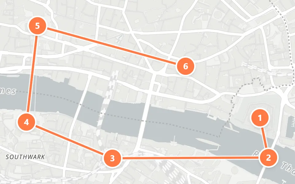 Map of day 2 in London: 6 stops in walking order