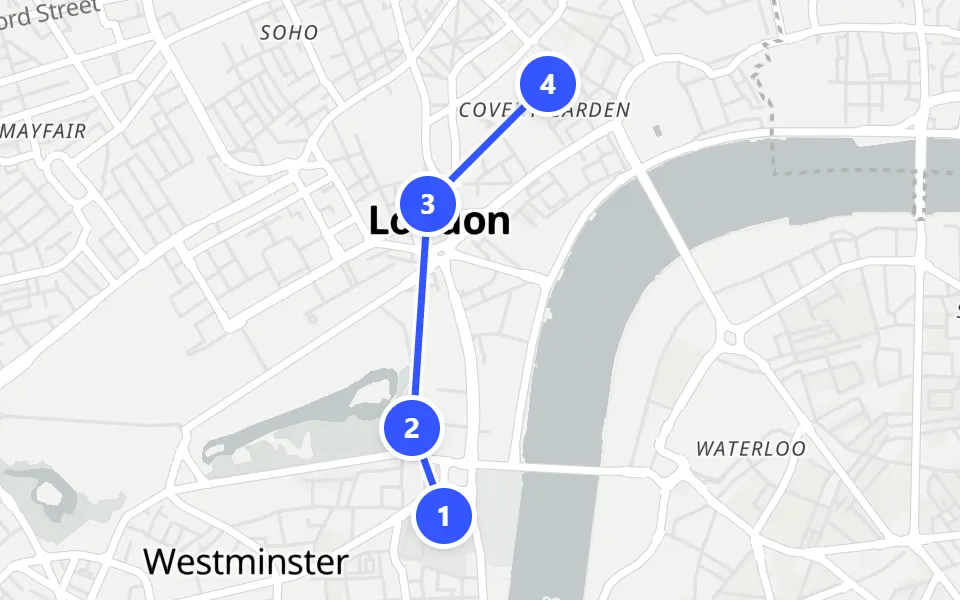 Map of day 1 in London: 4 stops in walking order