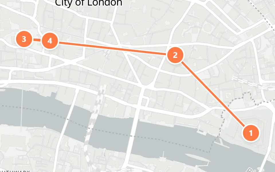 Map of day 2 in London: 4 stops in walking order
