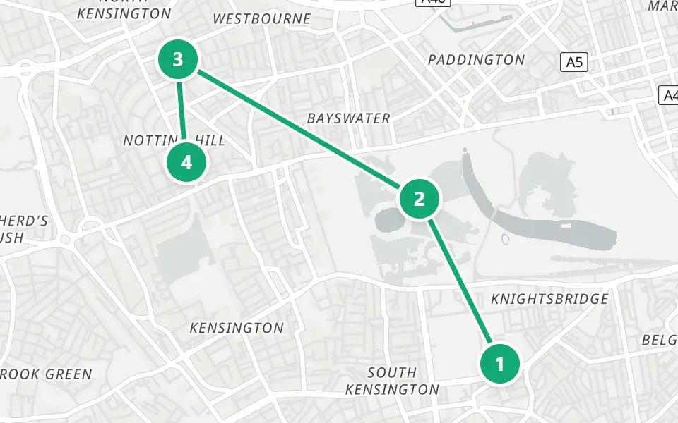 Map of day 3 in London: 4 stops in walking order