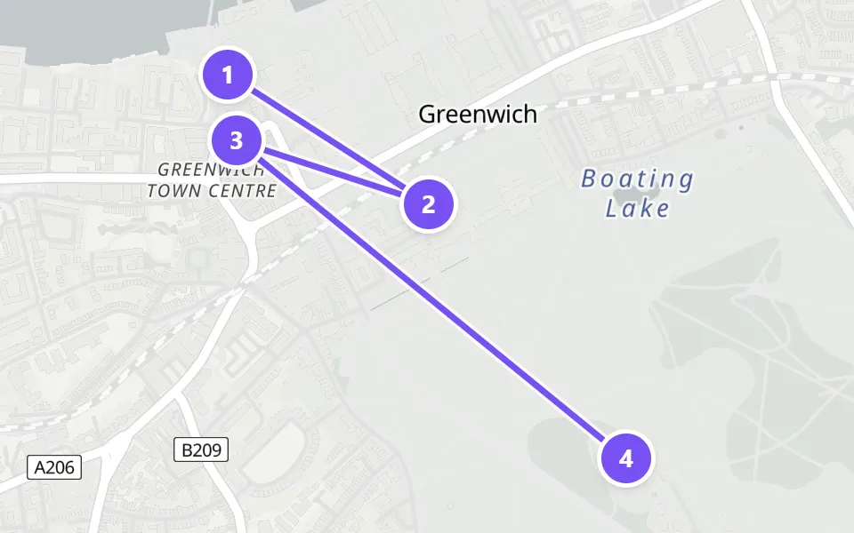 Map of day 5 in London: 4 stops in walking order
