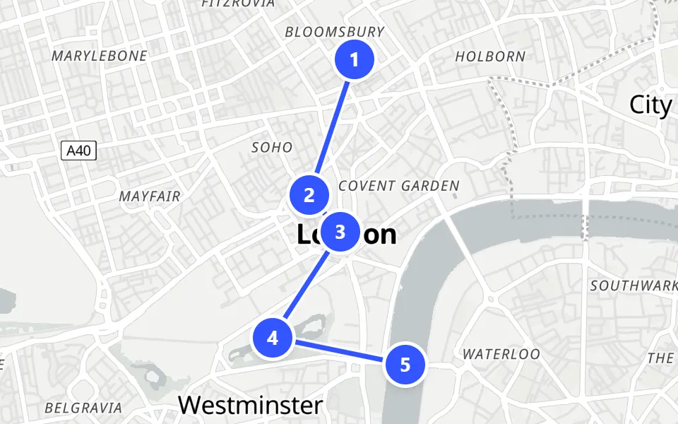 Karte von Tag 1 in London: 5 Stopps in Gehreihenfolge