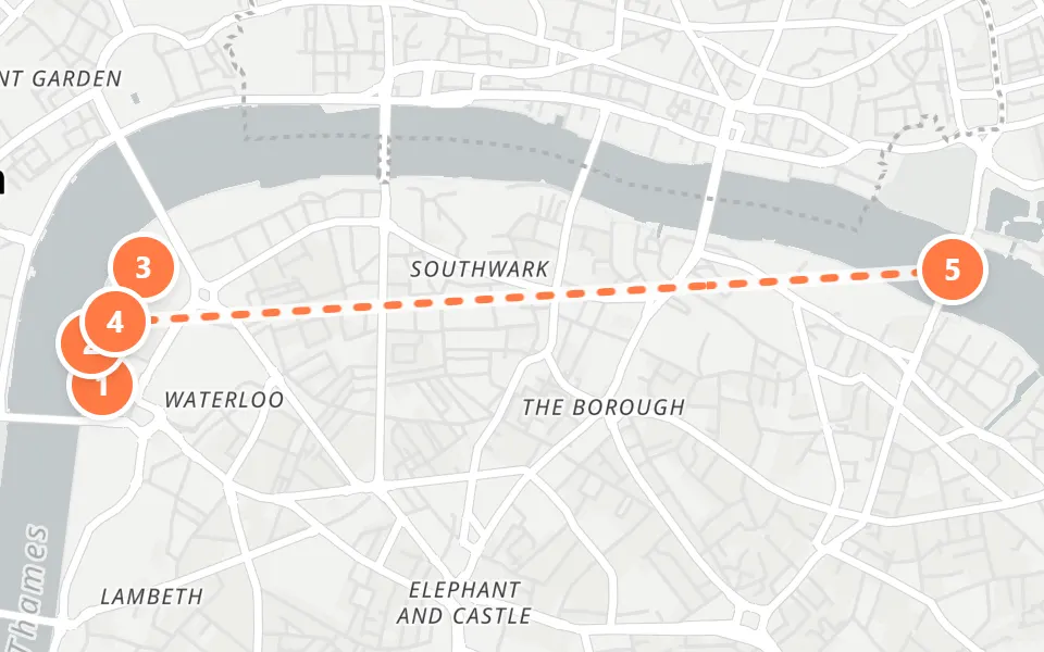 Map of day 2 in London: 5 stops in walking order