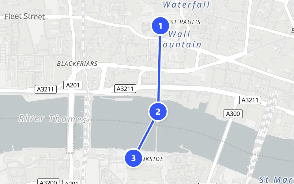 Karte von Tag 1 in London: 3 Stopps in Gehreihenfolge