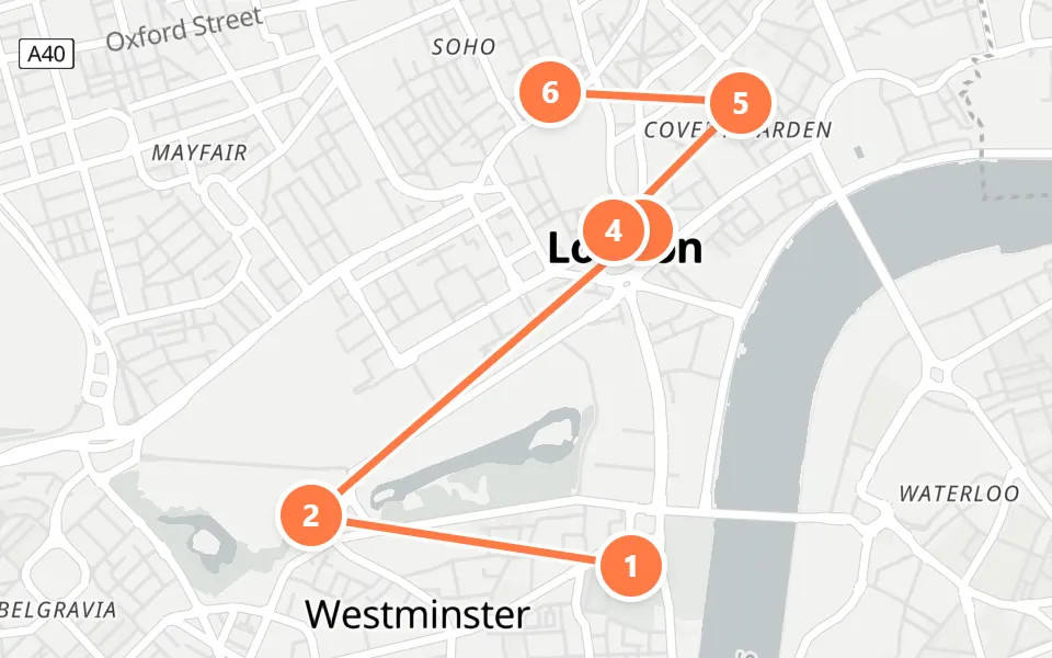 Karte von Tag 2 in London: 6 Stopps in Gehreihenfolge