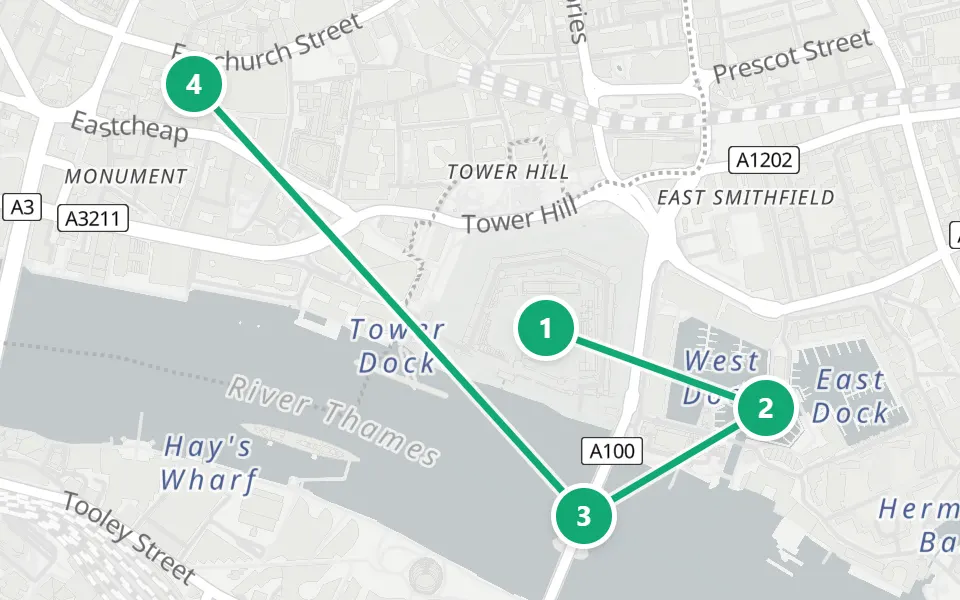 Karte von Tag 3 in London: 4 Stopps in Gehreihenfolge
