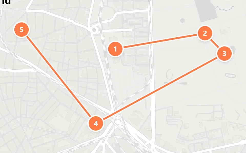 Map of day 2 in Madrid: 5 stops in walking order