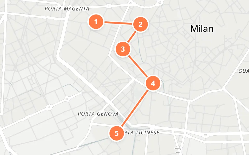 Map of day 2 in Milan: 5 stops in walking order