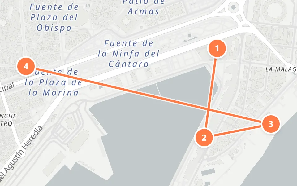 Map of day 2 in Málaga: 4 stops in walking order