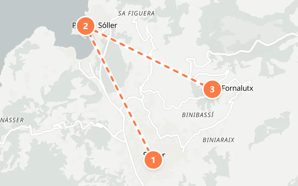 Map of day 2 in Mallorca: 3 stops in walking order