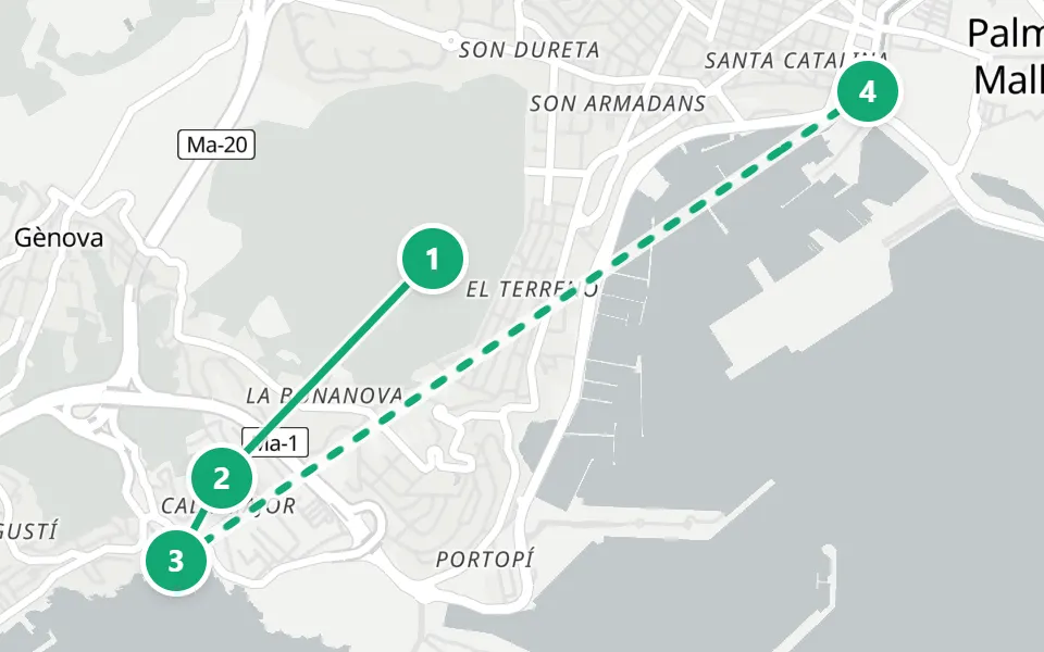 Map of day 3 in Mallorca: 4 stops in walking order