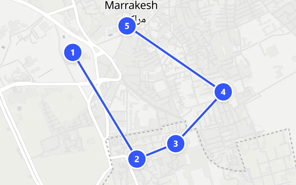 Map of day 1 in Marrakech: 5 stops in walking order