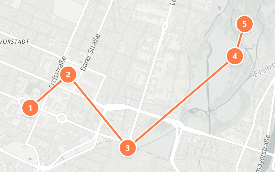 Map of day 2 in Munich: 5 stops in walking order