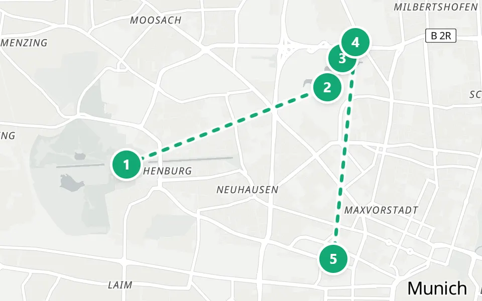 Map of day 3 in Munich: 5 stops in walking order