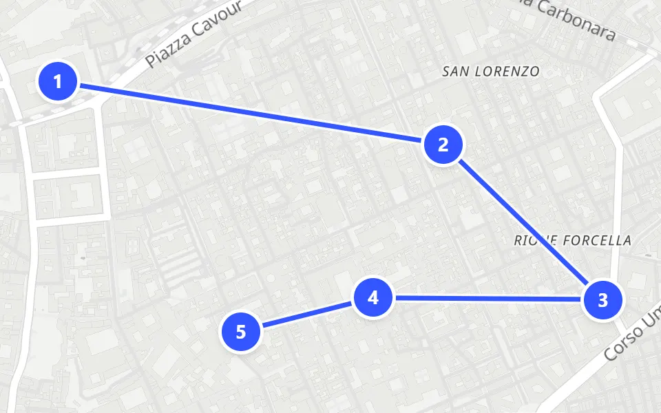 Map of day 1 in Naples: 5 stops in walking order