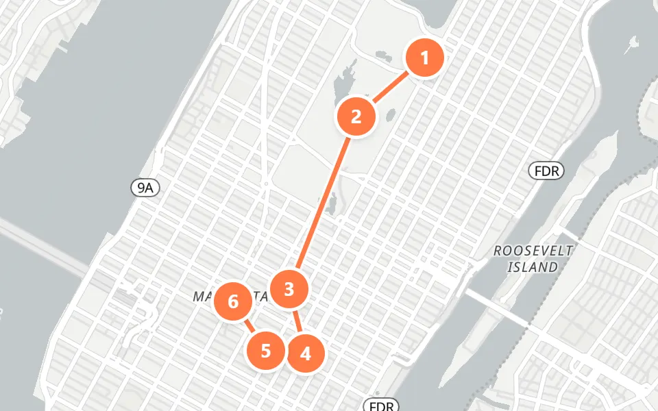 Map of day 2 in New York: 6 stops in walking order
