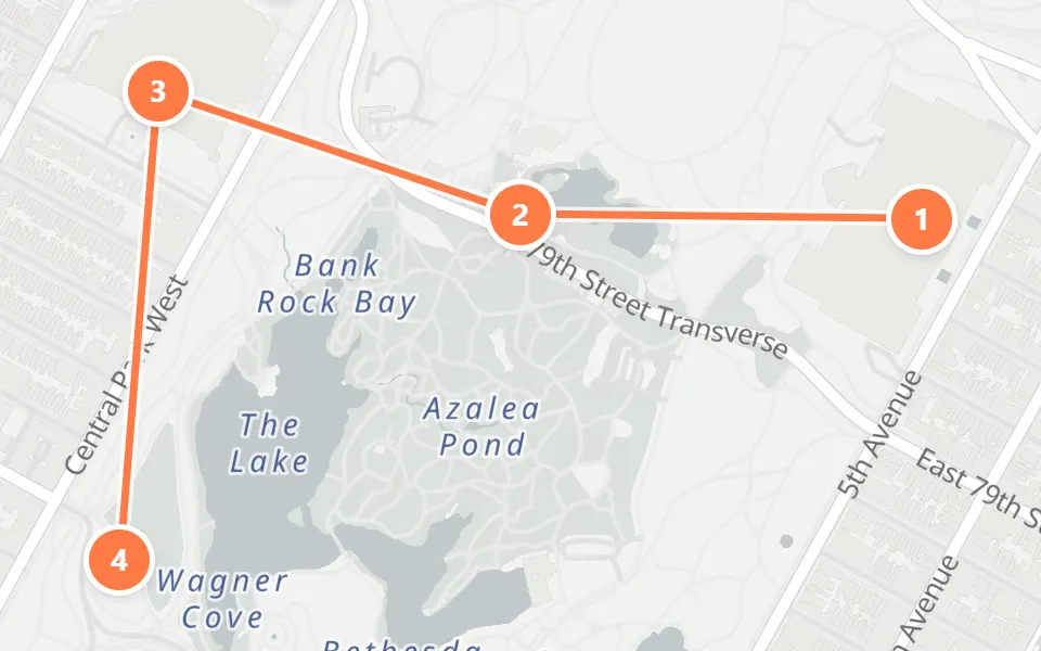 Karte von Tag 2 in New York: 4 Stopps in Gehreihenfolge