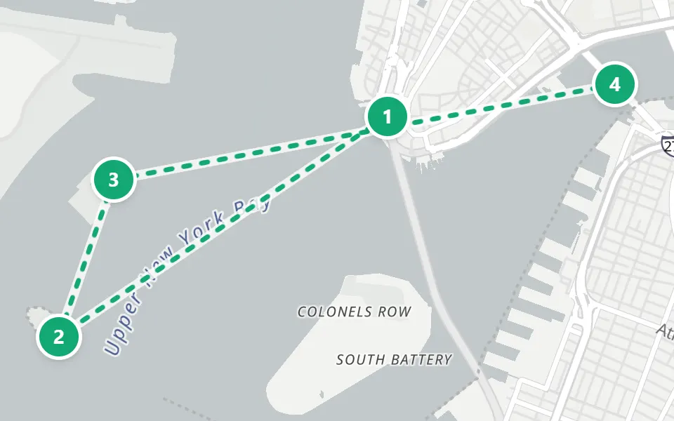 Karte von Tag 3 in New York: 4 Stopps in Gehreihenfolge