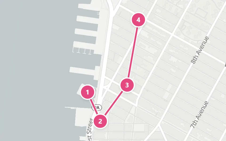 Karte von Tag 4 in New York: 4 Stopps in Gehreihenfolge