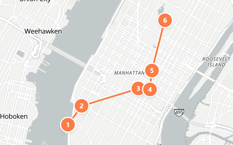 Map of day 2 in New York: 6 stops in walking order