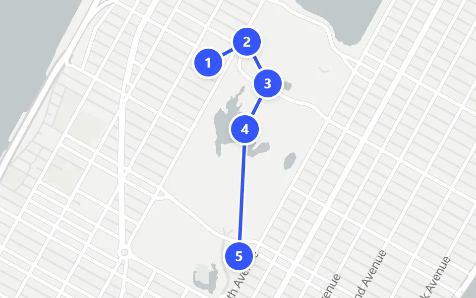 Map of day 1 in New York: 5 stops in walking order