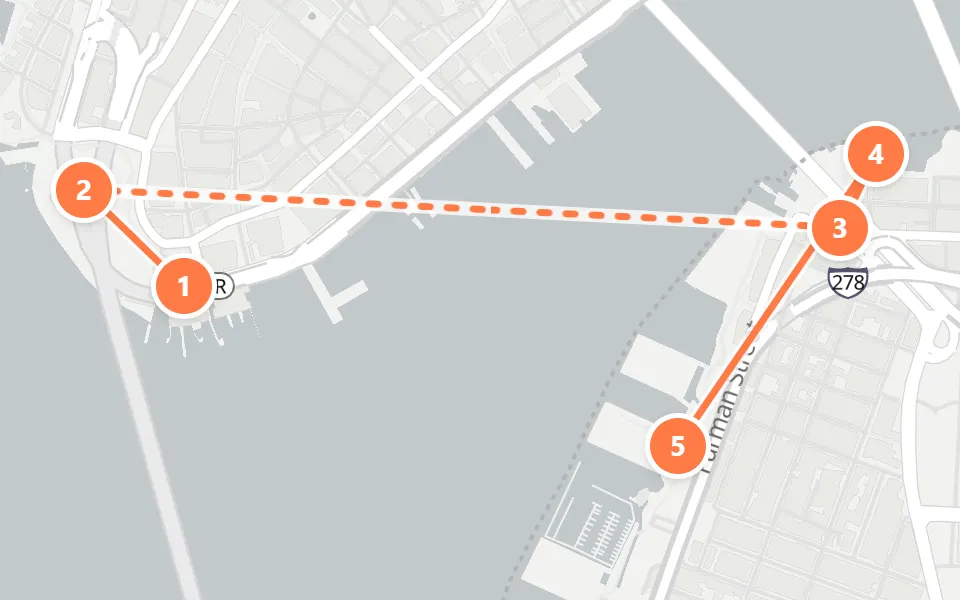 Map of day 2 in New York: 5 stops in walking order