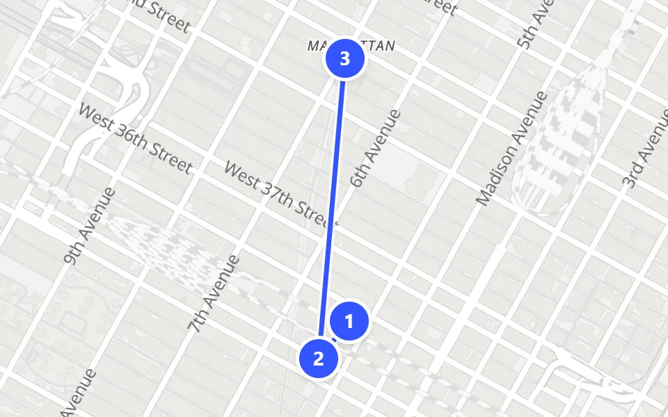 Map of day 1 in New York: 3 stops in walking order