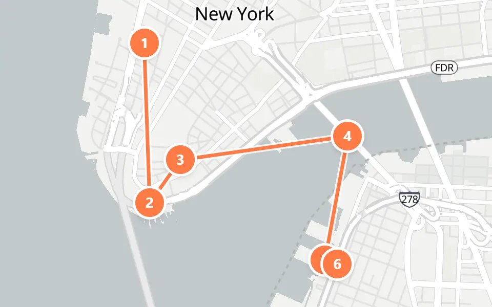 Map of day 2 in New York: 6 stops in walking order