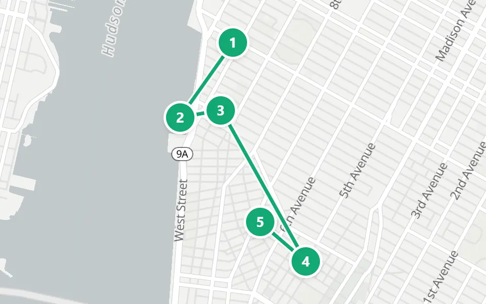Map of day 3 in New York: 5 stops in walking order