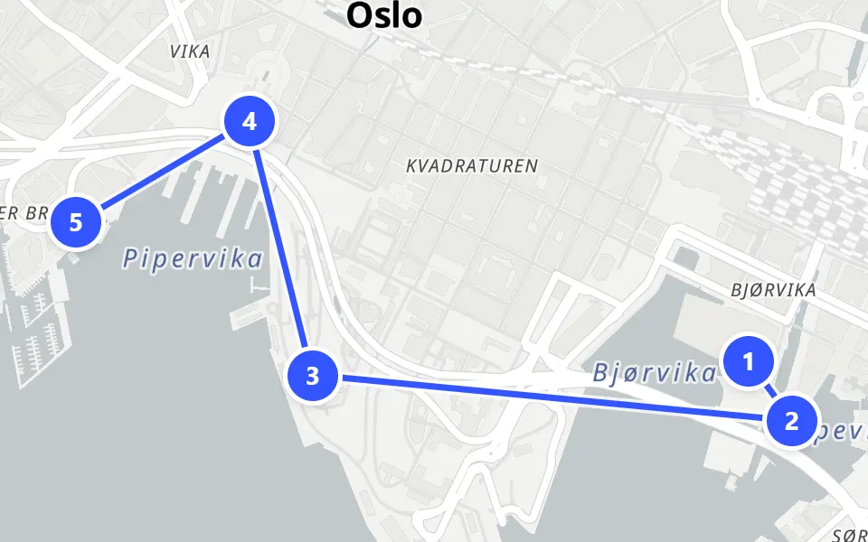 Map of day 1 in Oslo: 5 stops in walking order