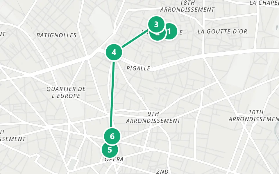 Map of day 3 in Paris: 6 stops in walking order