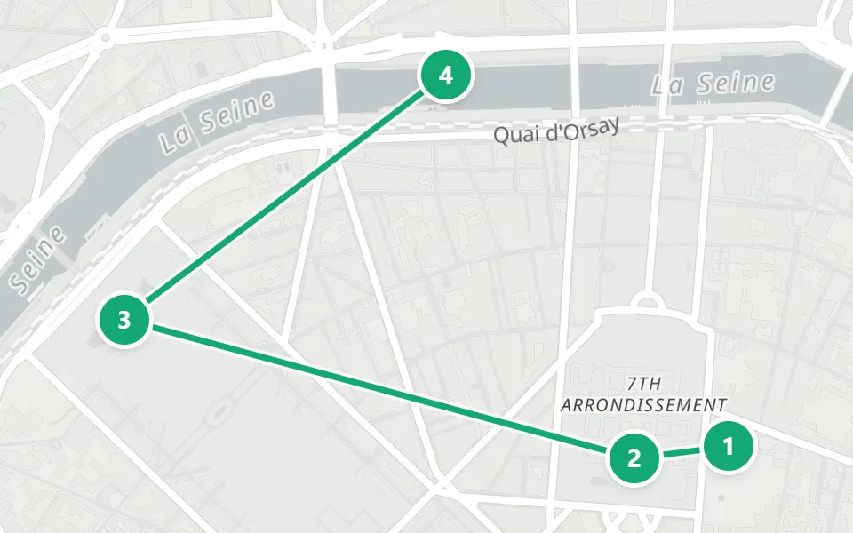 Map of day 3 in Paris: 4 stops in walking order