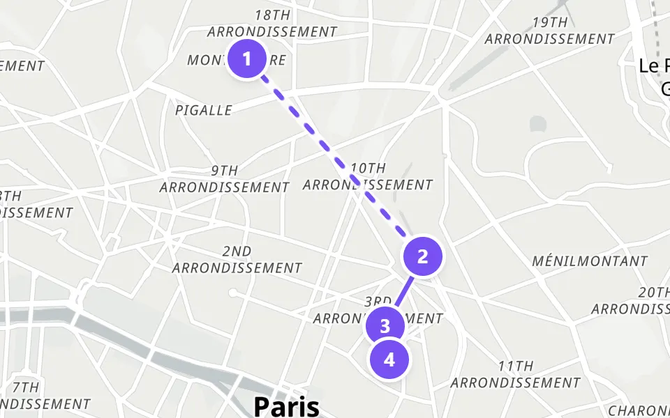 Map of day 5 in Paris: 4 stops in walking order