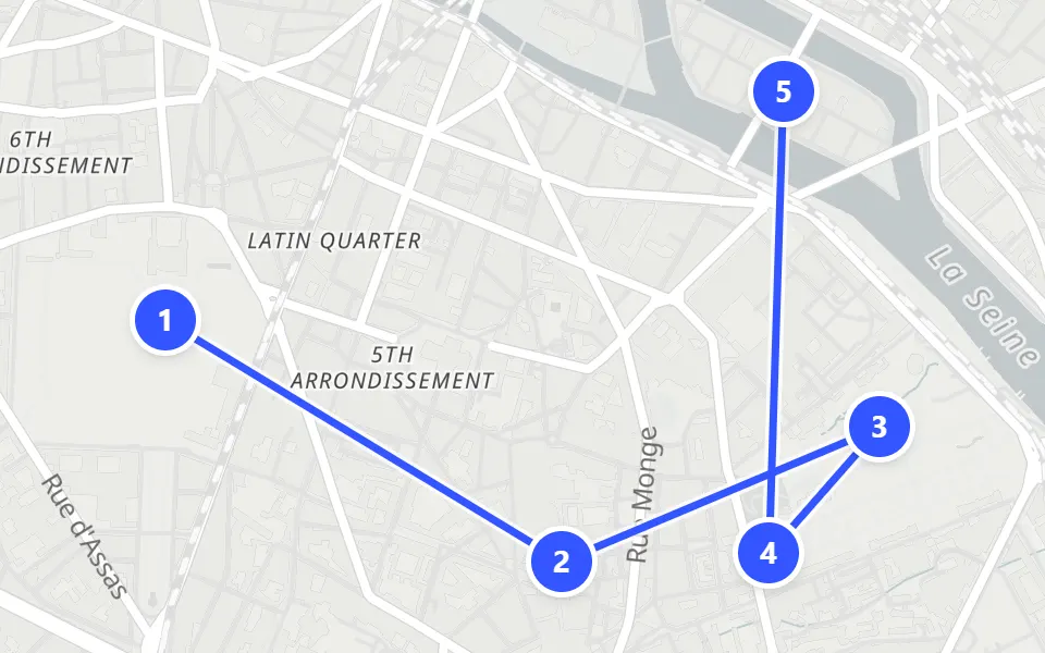 Map of day 1 in Paris: 5 stops in walking order