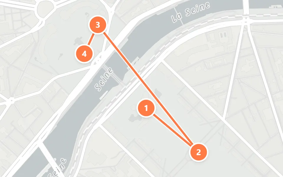 Map of day 2 in Paris: 4 stops in walking order