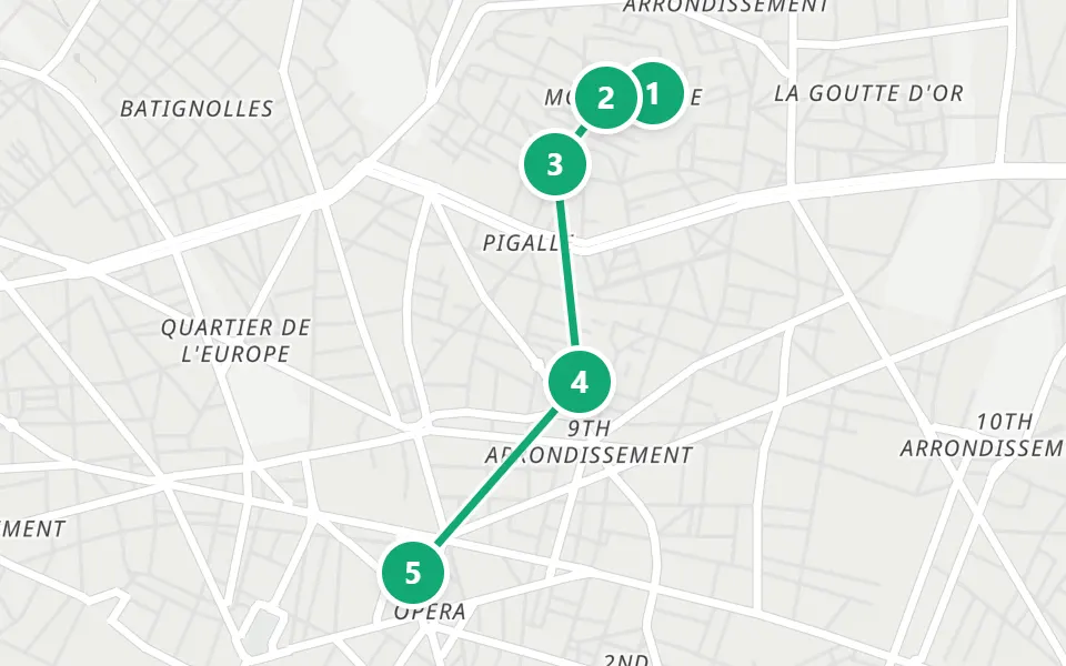 Map of day 3 in Paris: 5 stops in walking order