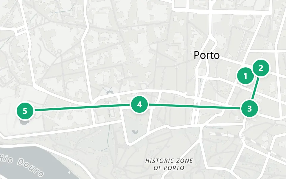 Map of day 3 in Porto: 5 stops in walking order