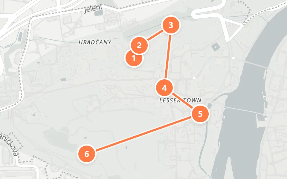 Map of day 2 in Prague: 6 stops in walking order