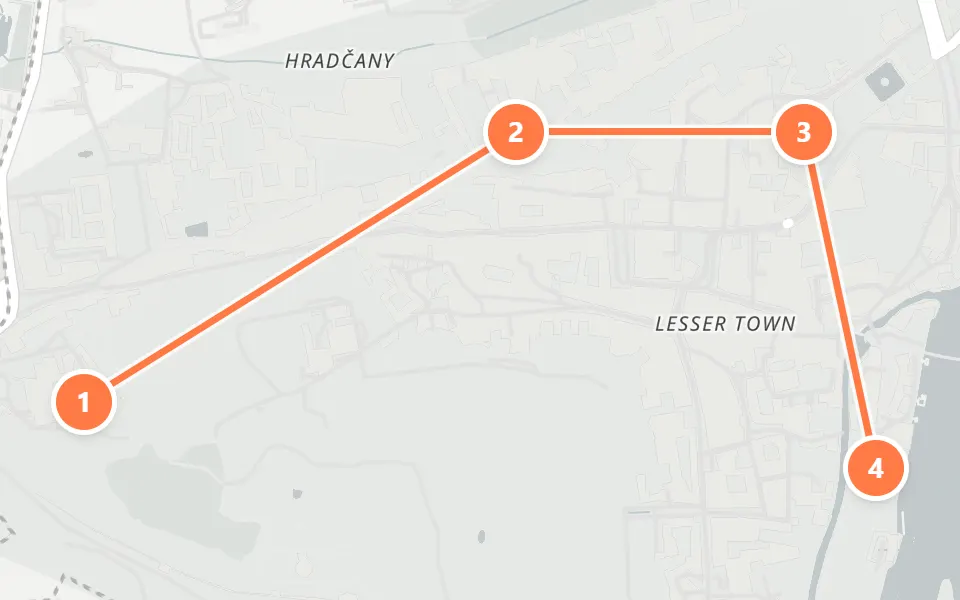 Map of day 2 in Prague: 4 stops in walking order